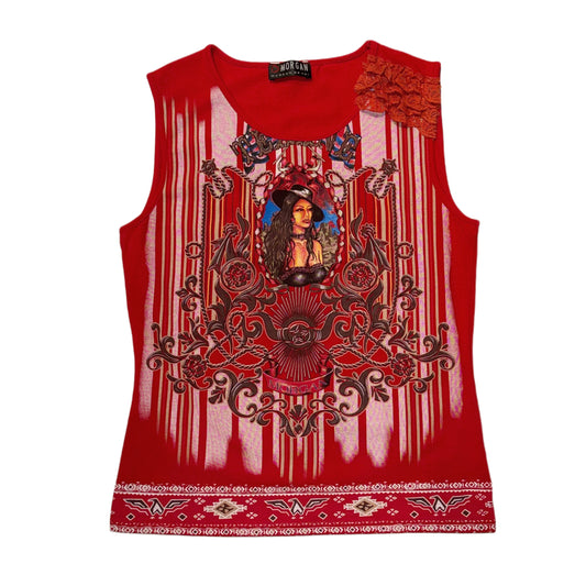 Morgan De Toi red graphic lace top