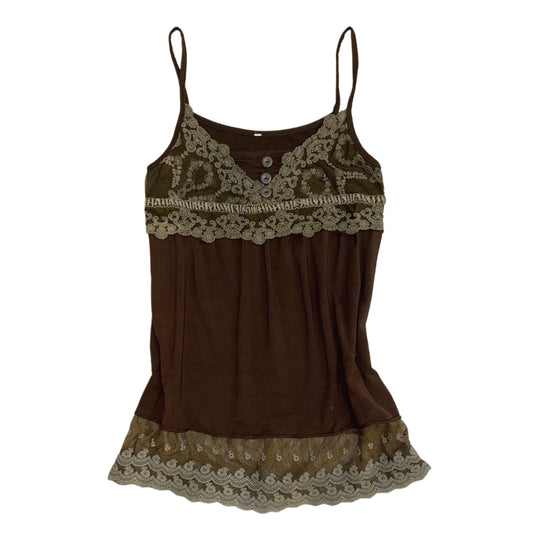 Brown green lace cami