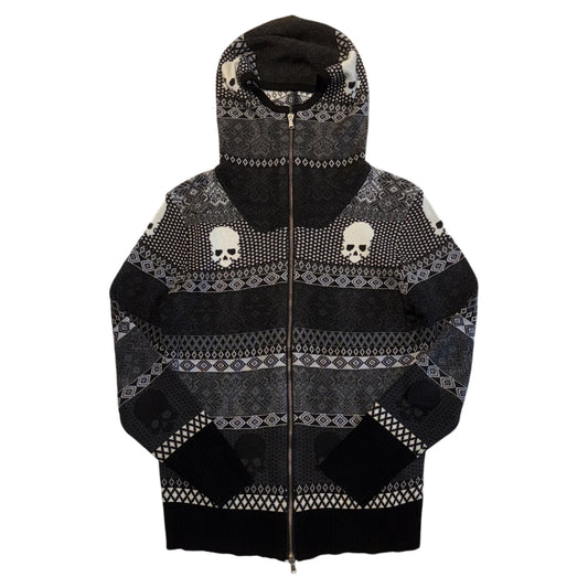 Italy skull double zip hooded knit jacket