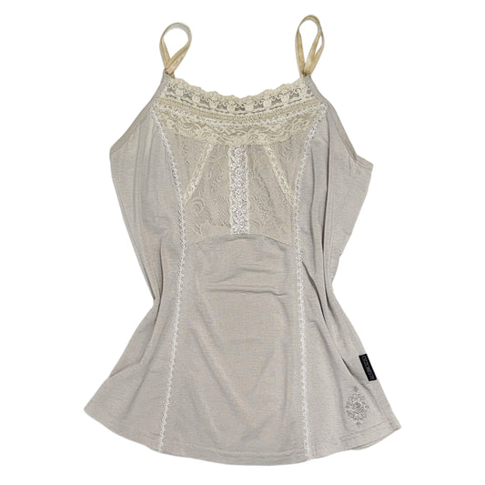 OzzOn beige mesh lace tank