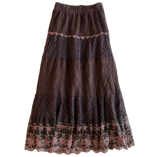 Brown lace long skirt