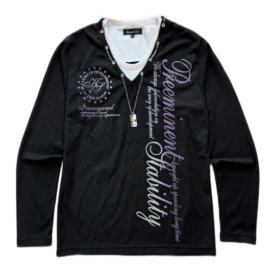 Double layered long sleeve with cross necklace