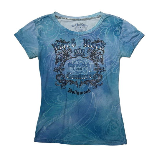 Hard Rock blue graphic rhinestone top