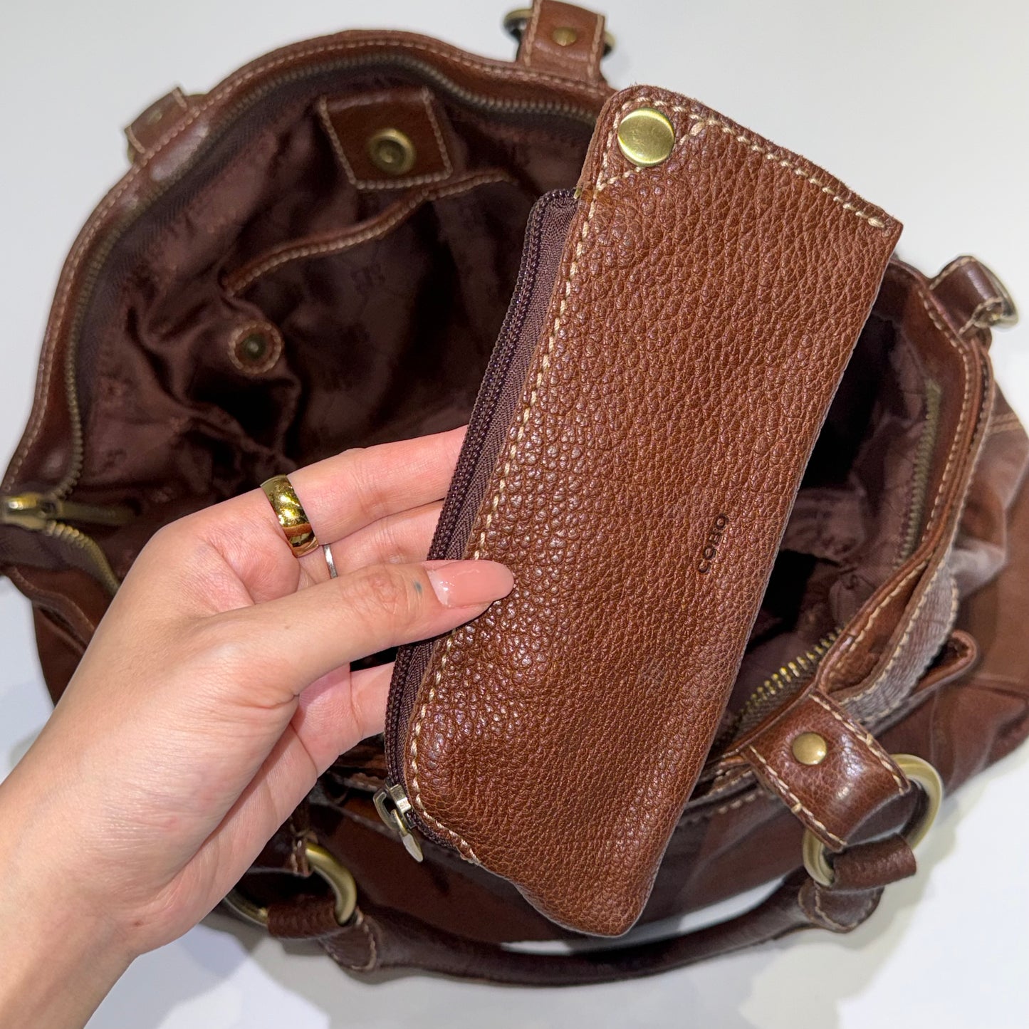 2way brown leather bag with wallet