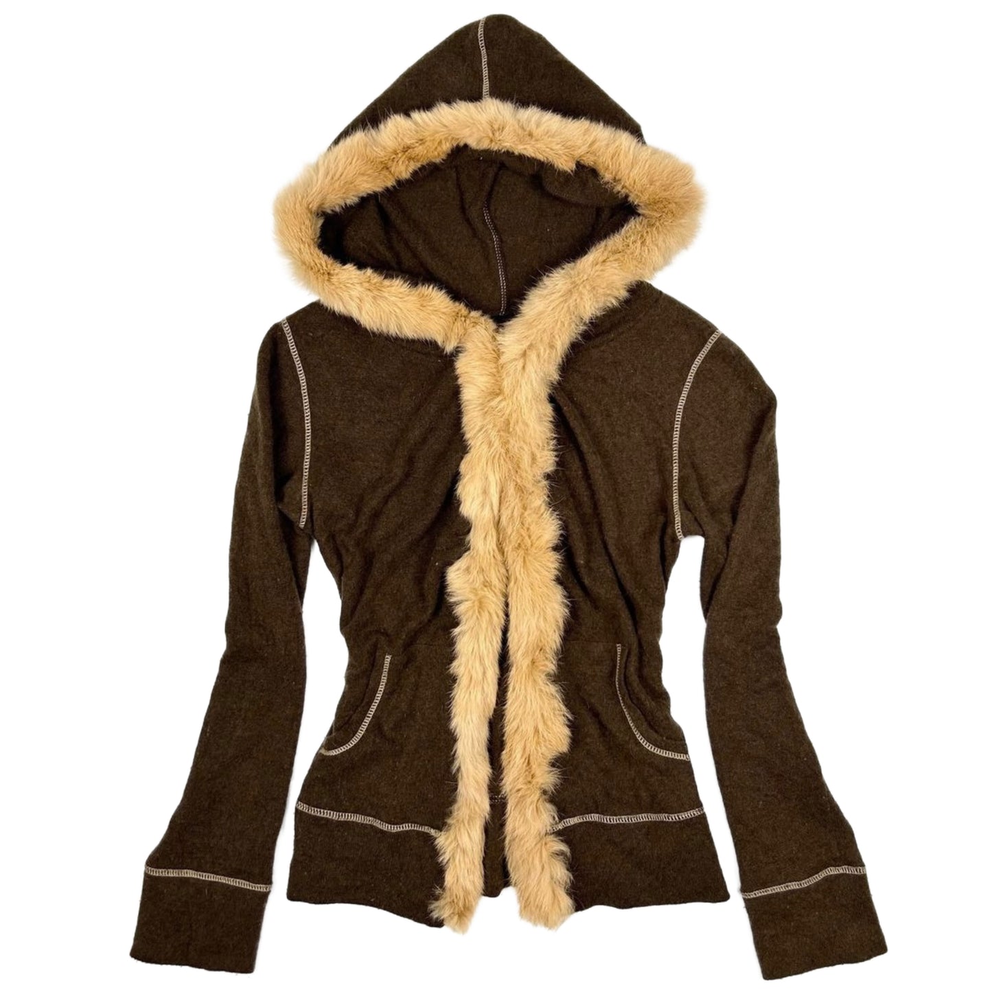 Brown jacket with removable furry collar