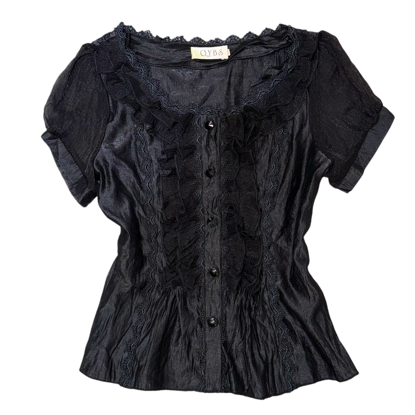 Black lace mesh silk shirt