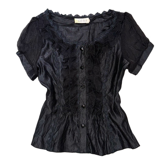 Black lace mesh silk shirt