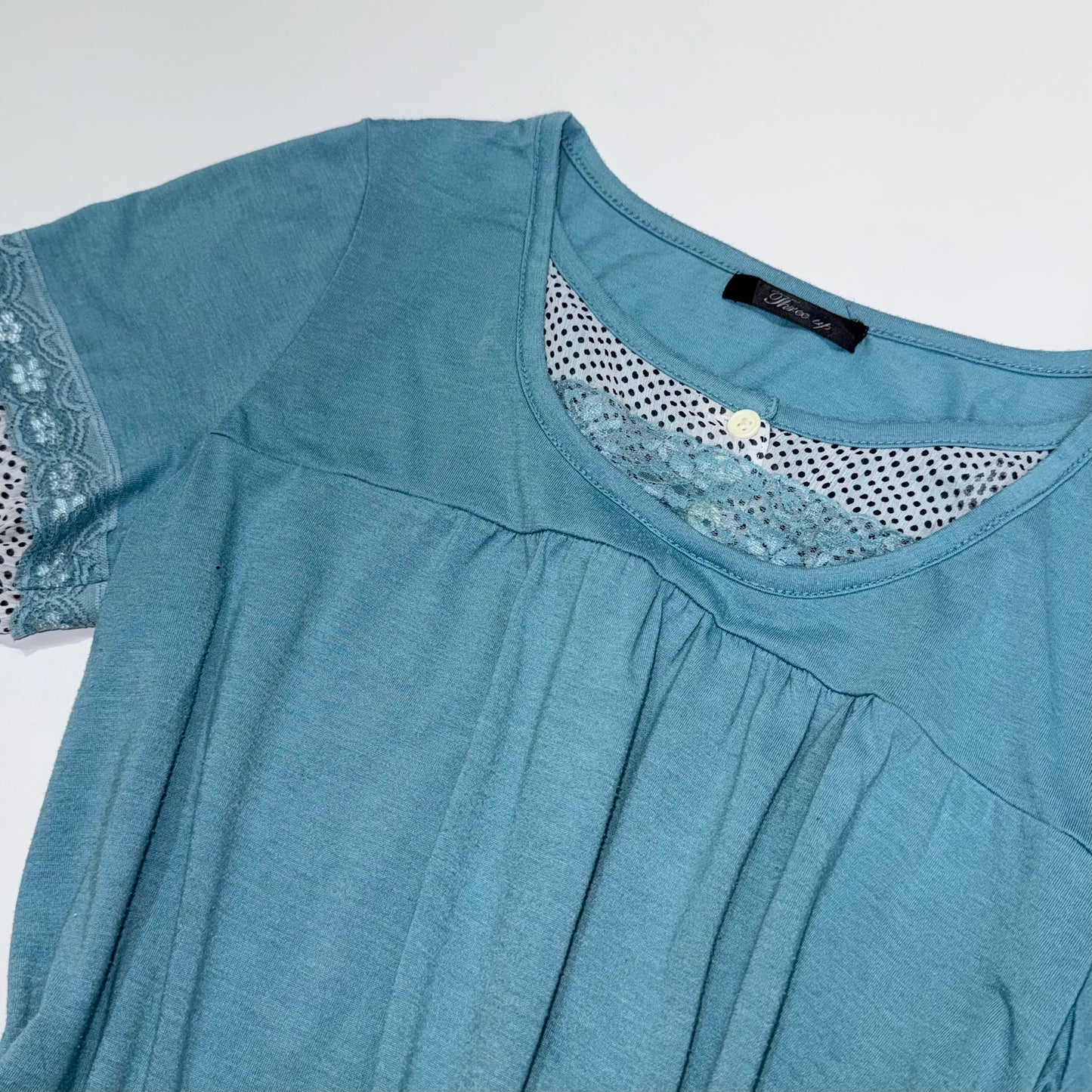 Blue polka dot lace layered top