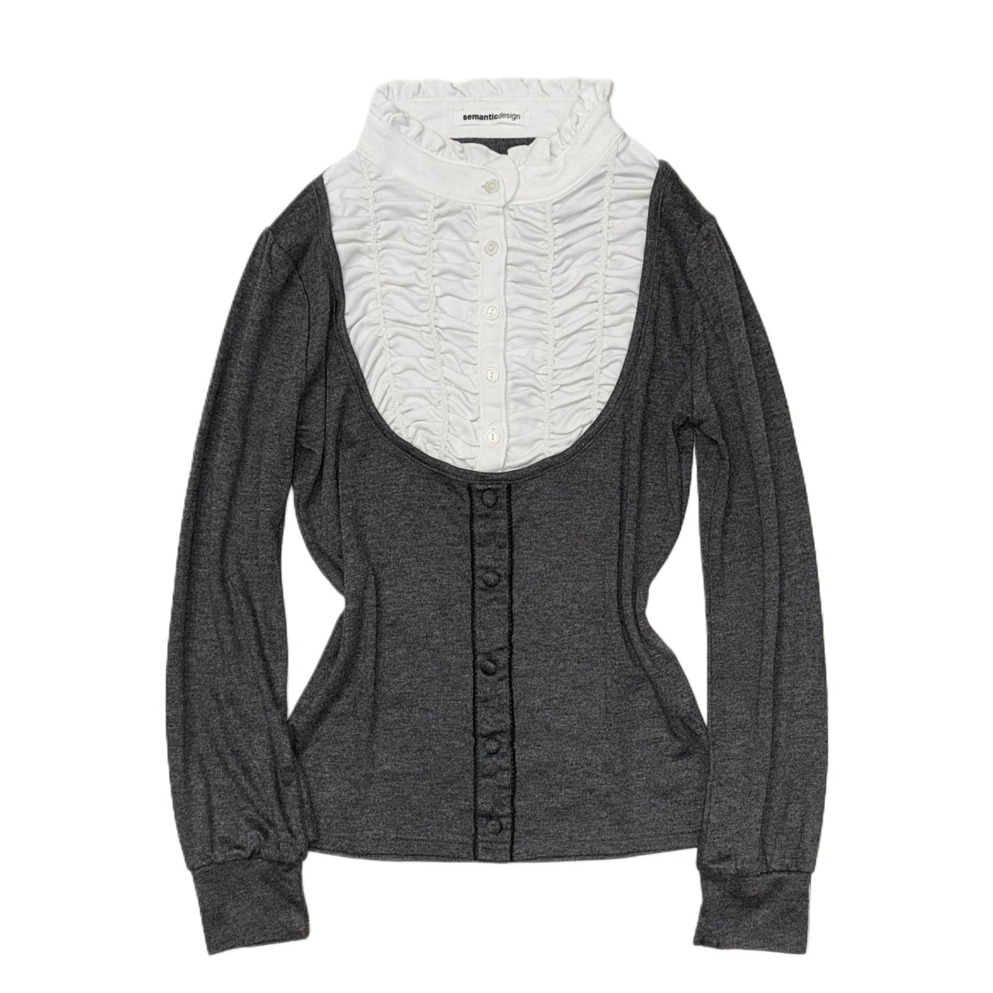 Grey white ruffle layered long sleeve
