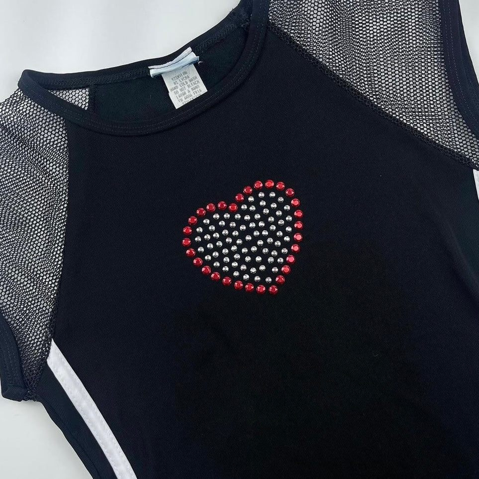 Heart black top with mesh sleeve