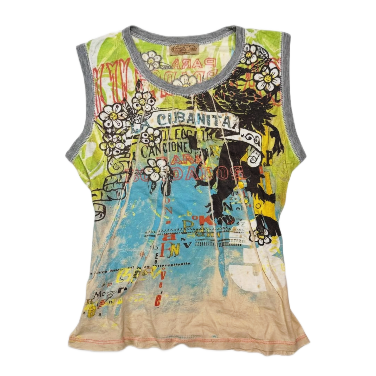 Skinny Minnie green graphic top