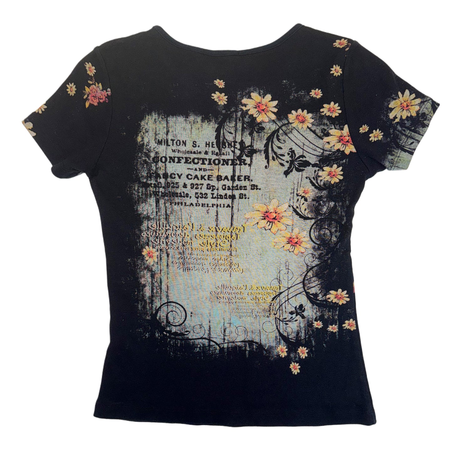 Black floral rhinestones top