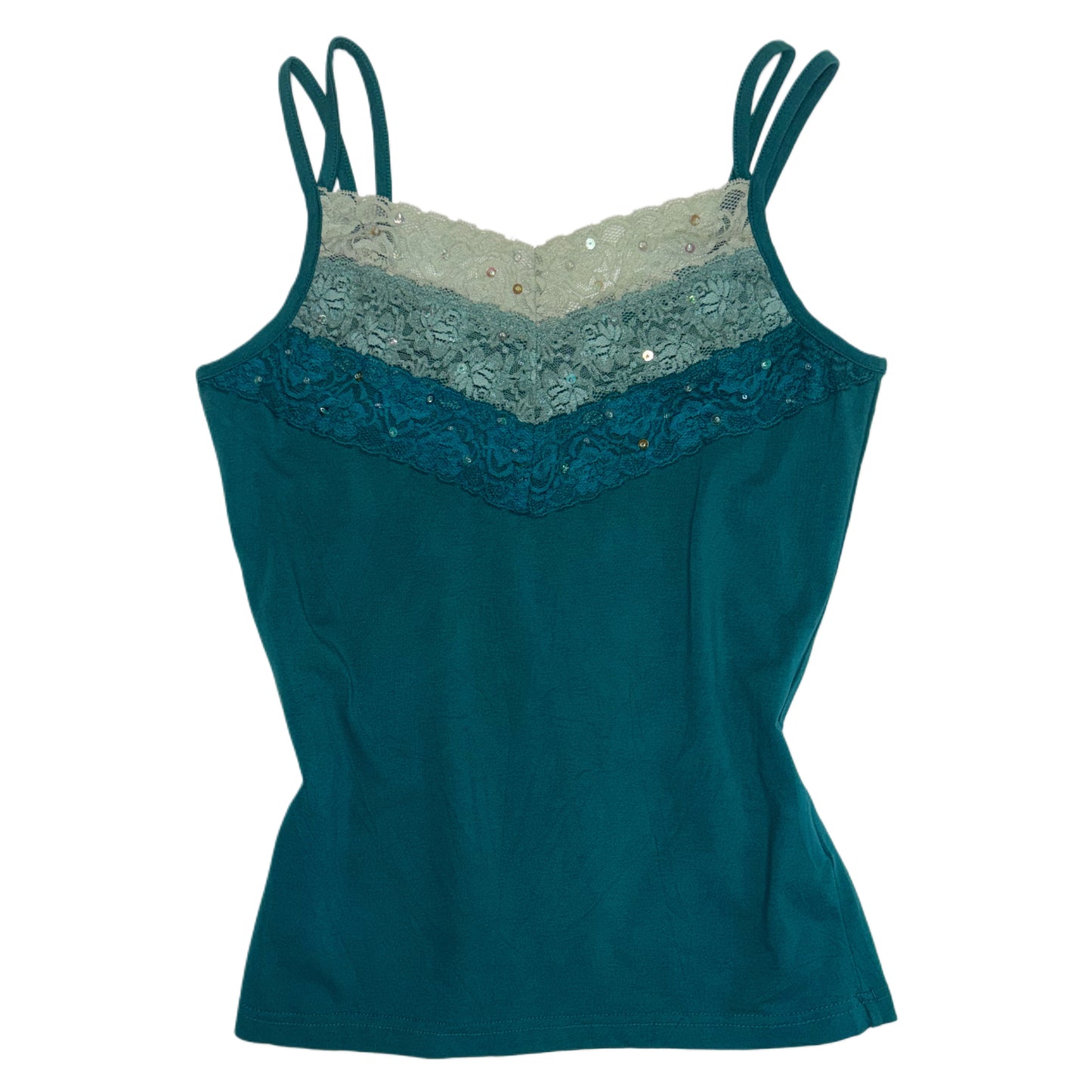 Teal embroidered lace cami