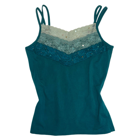 Teal embroidered lace cami