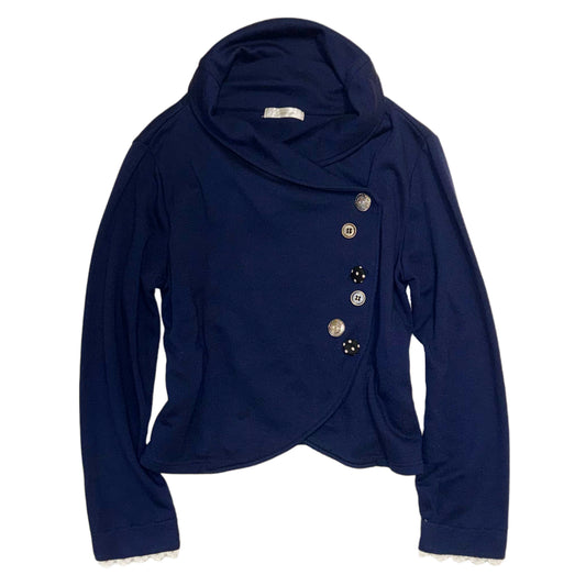 Navy outer with polka dot buttons detail