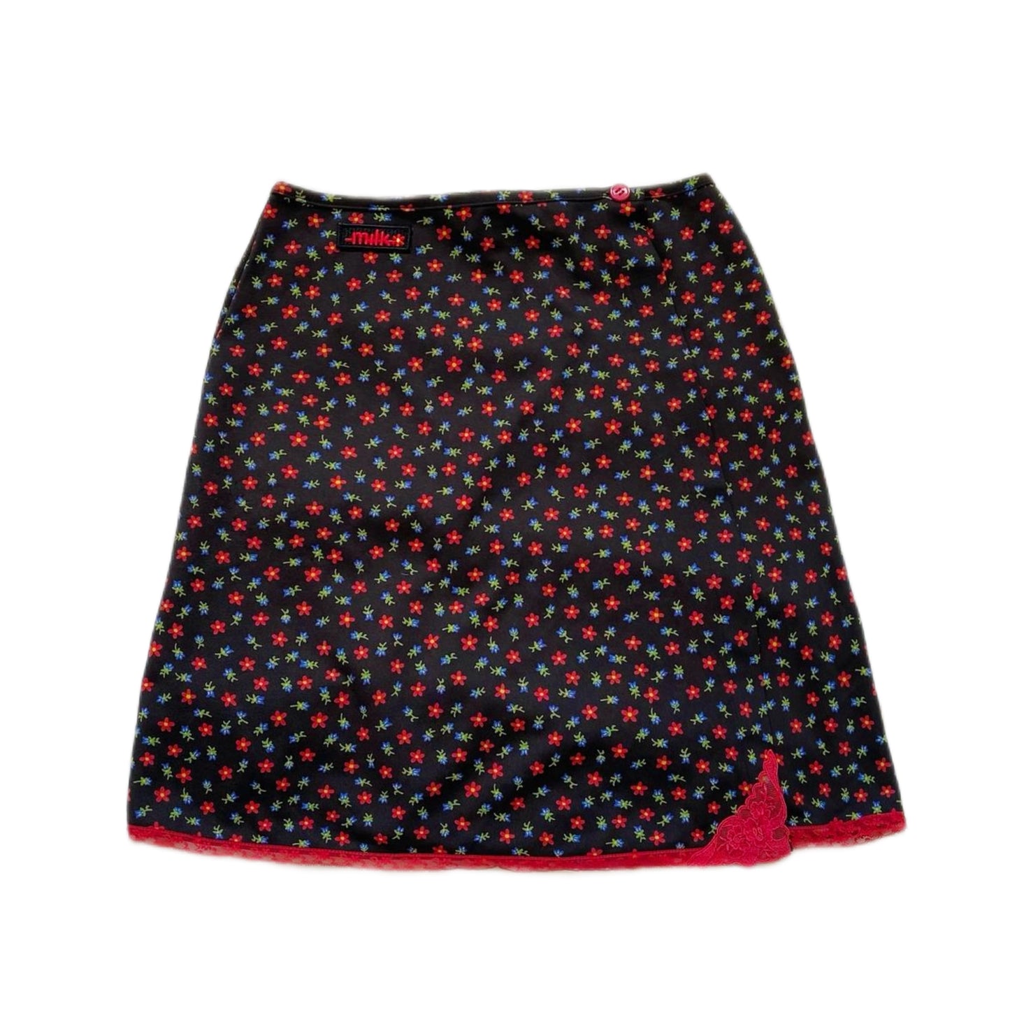 Milk red lace floral skirt