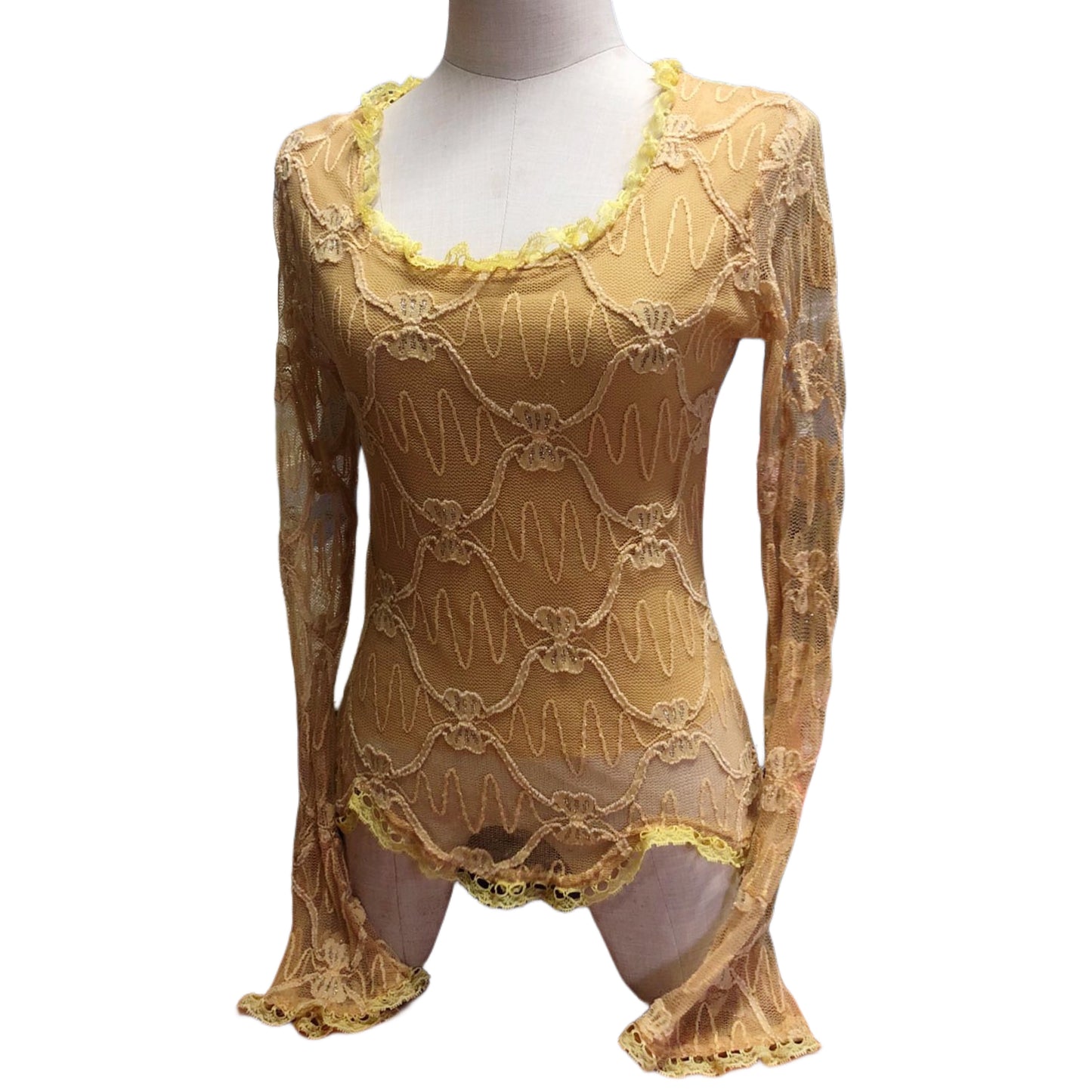 Beige Mud yellow golden mesh long sleeve