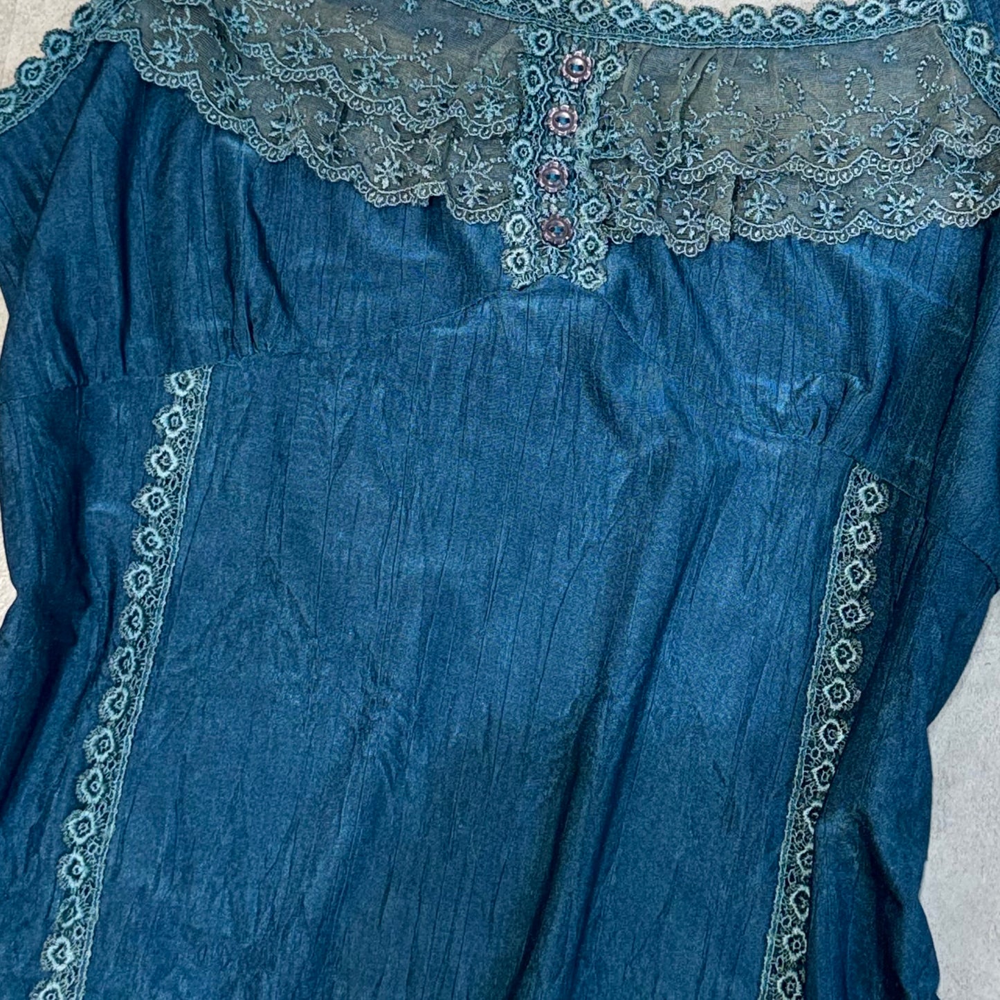 Blue lace button tank