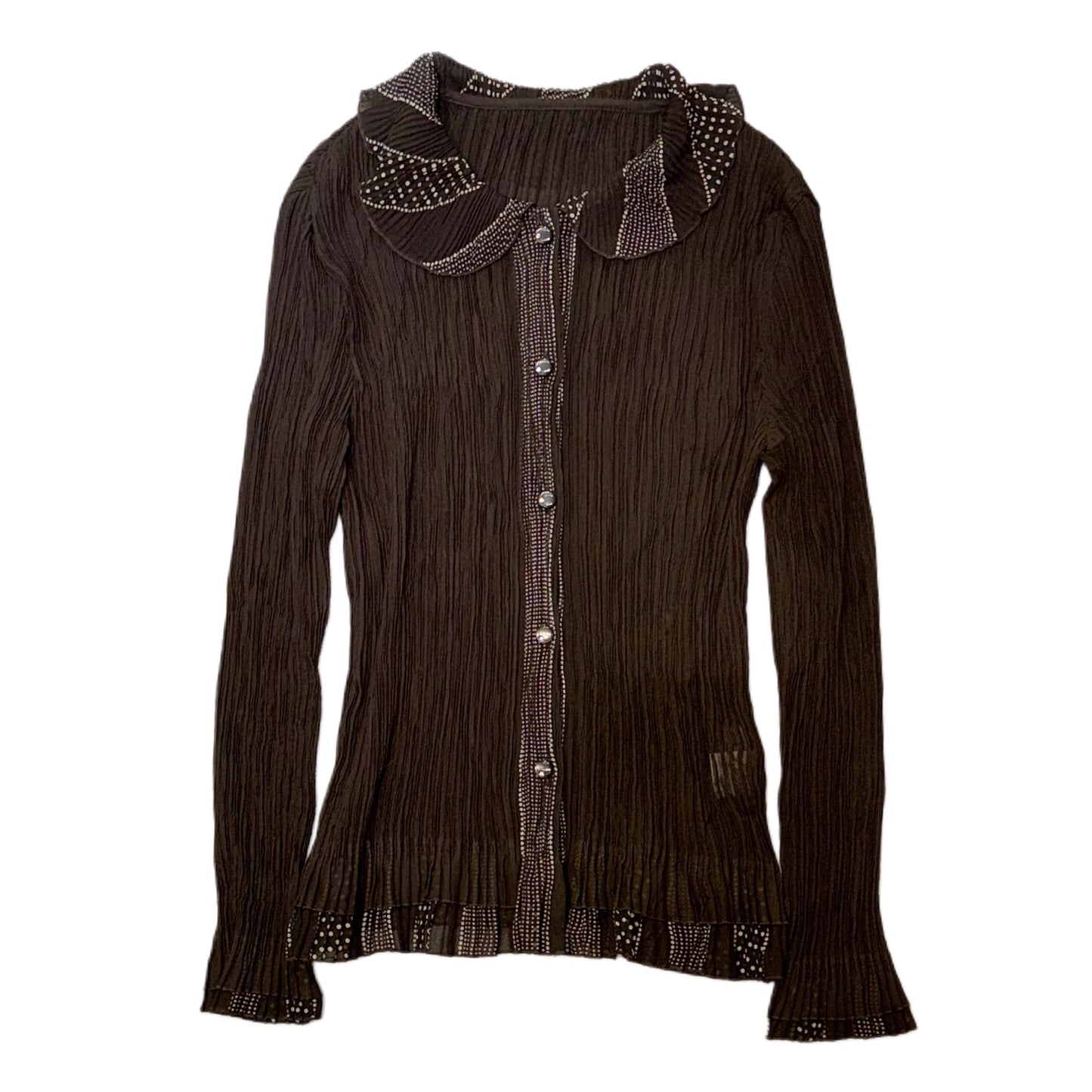 Brown polka dot mesh shirt