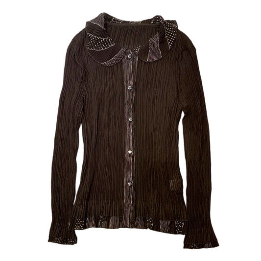 Brown polka dot mesh shirt