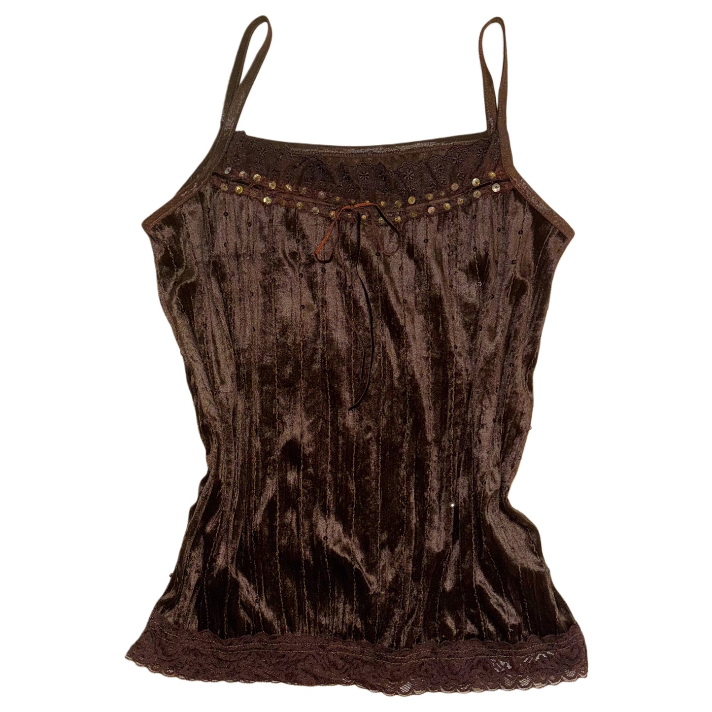 Brown velvet embroidered lace cami
