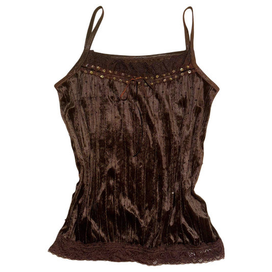 Brown velvet embroidered lace cami