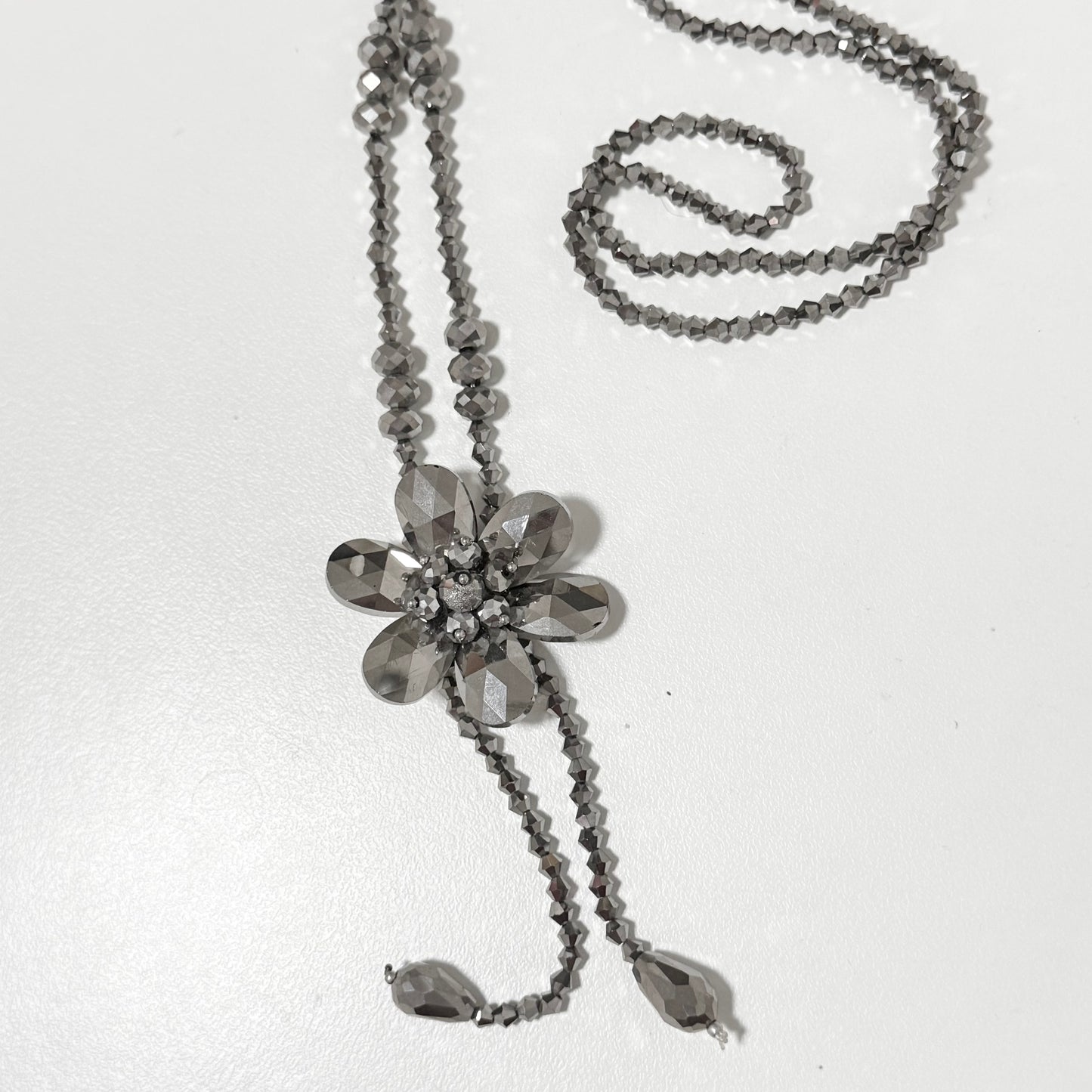 Sliver flower long necklace