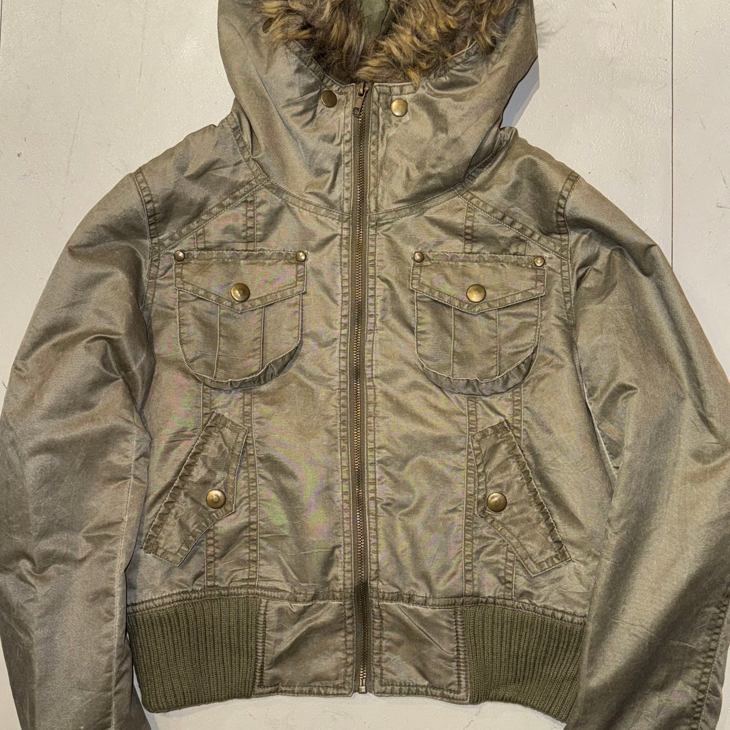 Crazy Angel green nylon fur jacket