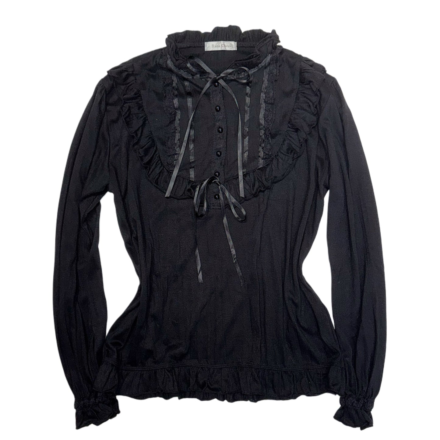 Rosa Cheri black ruffle lace trim long sleeve