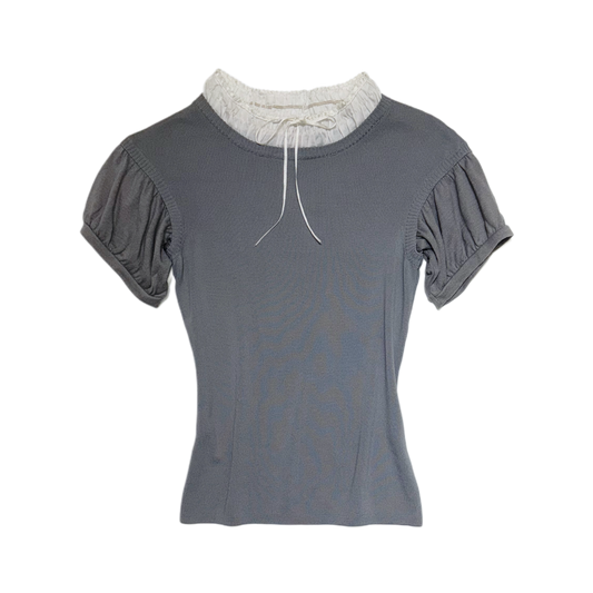 Grey white ruffle layered top