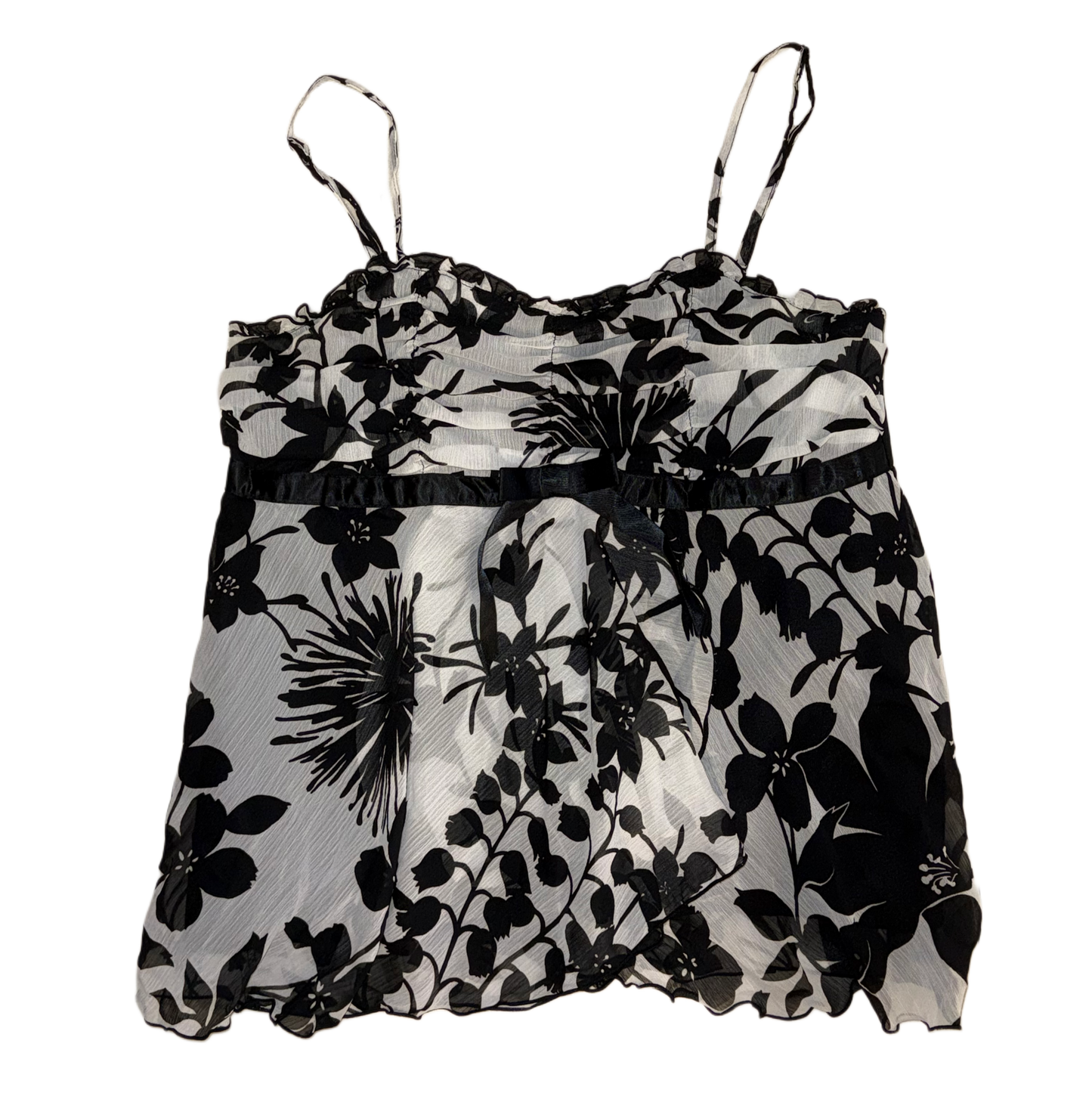 Black white floral mesh tank