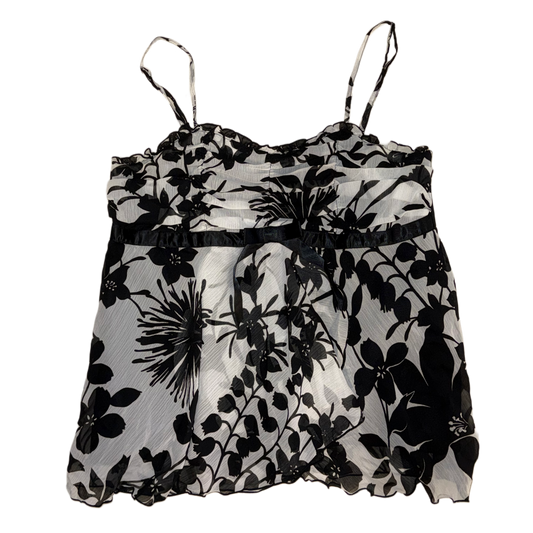 Black white floral mesh tank