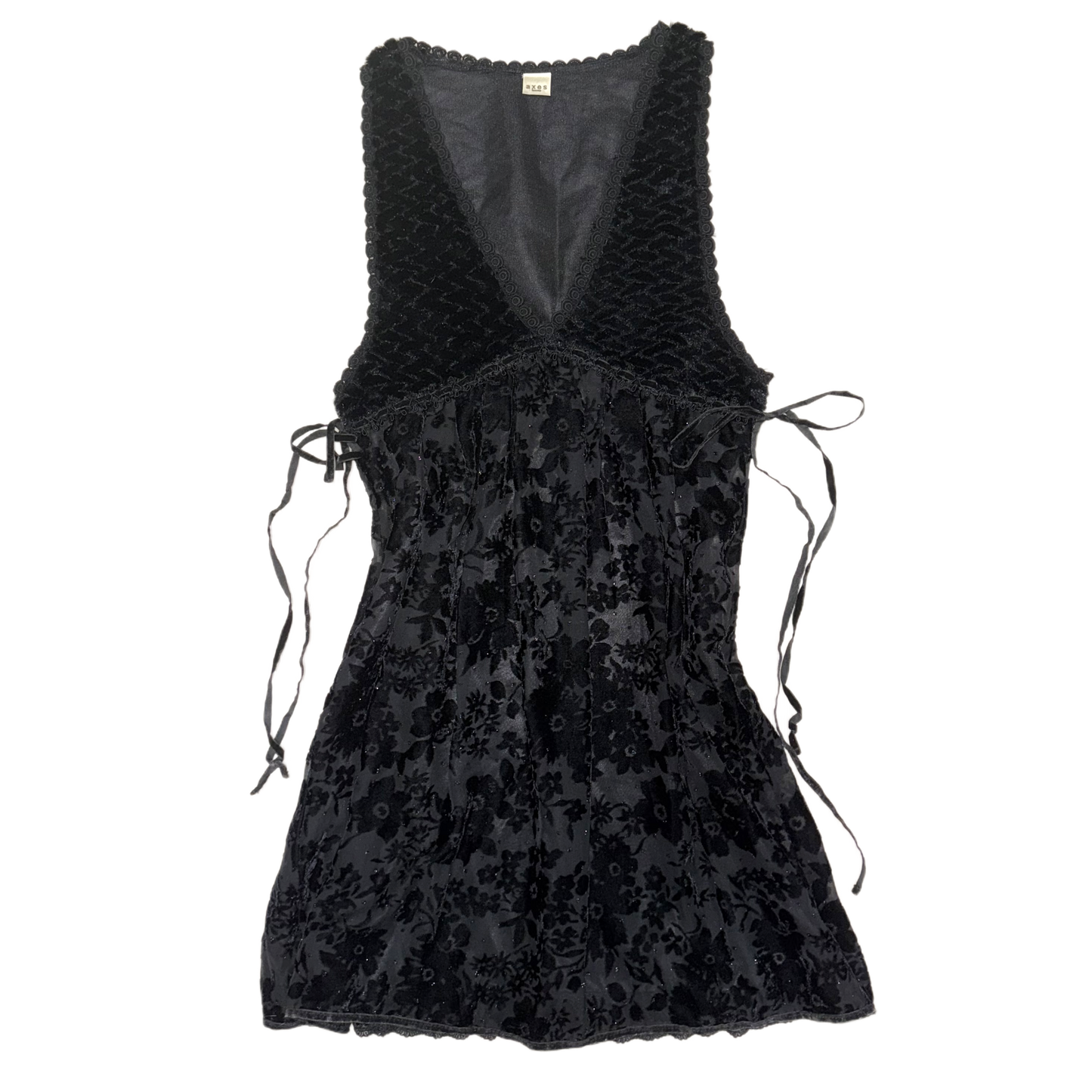 Axes black v-neck furry velvet floral dress