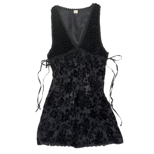 Axes black v-neck furry velvet floral dress
