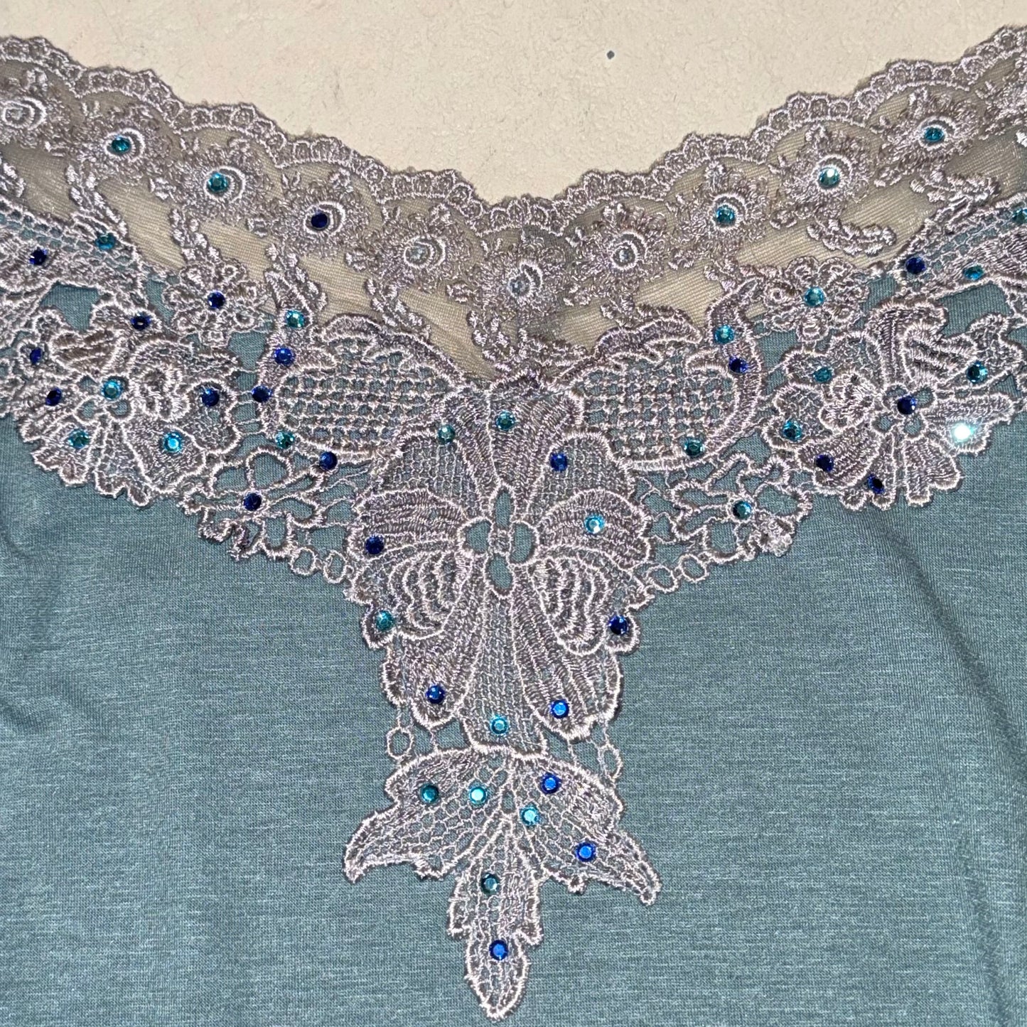 Blue lace rhinestones tank