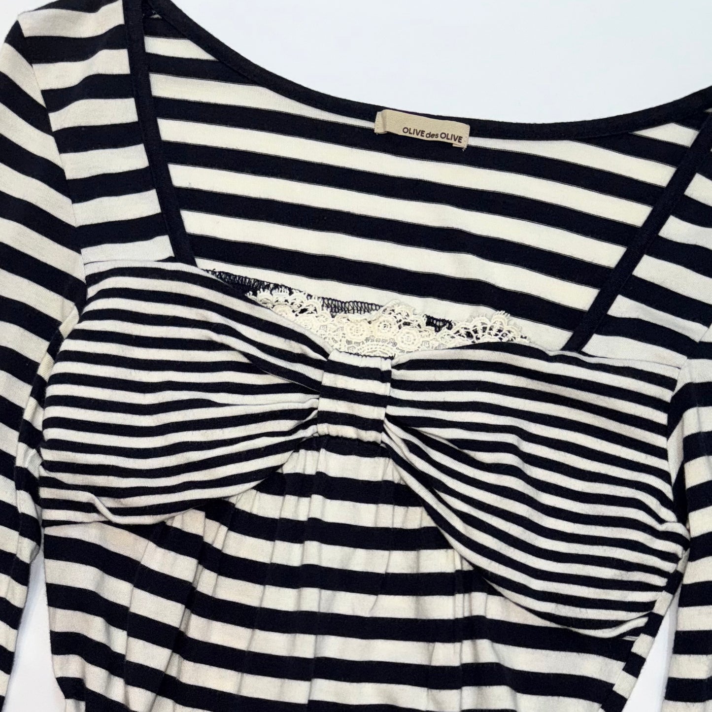 Navy stripe lace layered long sleeve