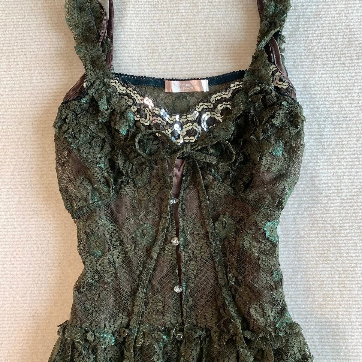 Green embroidered lace tank