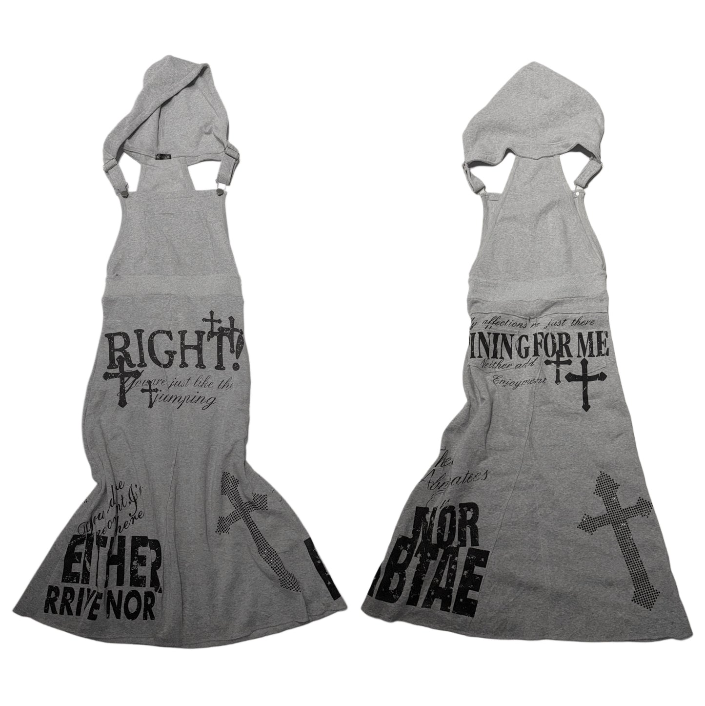 Grey hooded dress with cross graphic