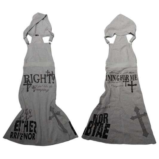 Grey hooded dress with cross graphic