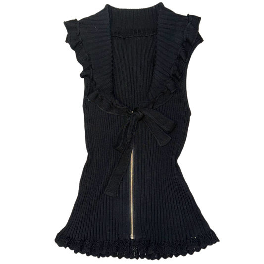 Black ribbon knitted zip vest