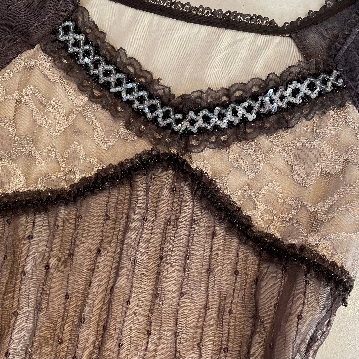 Brown lace embroidered top