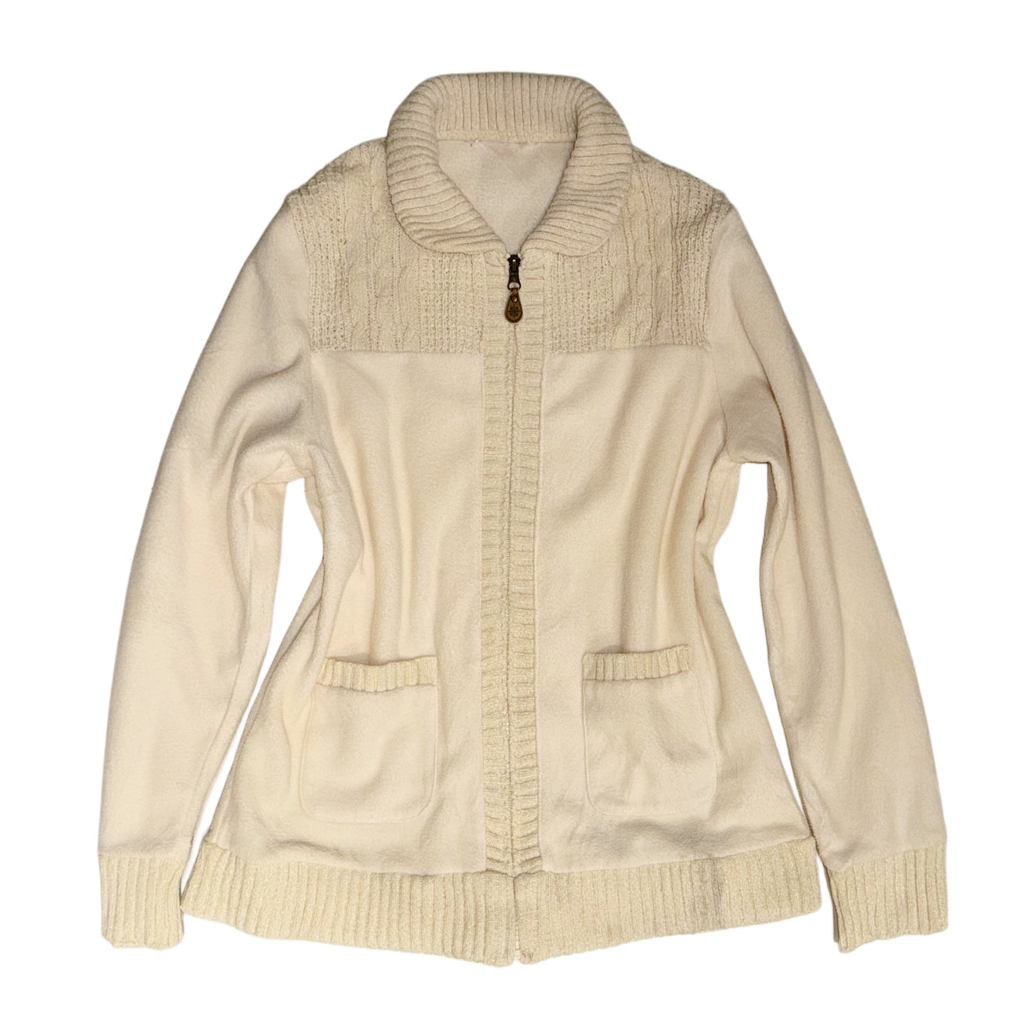 Beige knit zip up jacket
