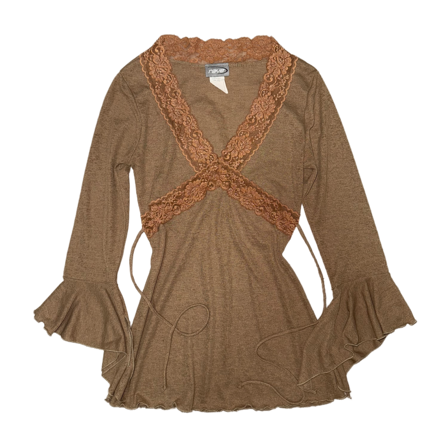 Brown v-neck lace long sleeve
