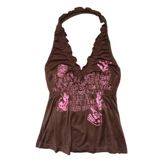 Brown pink skull halter