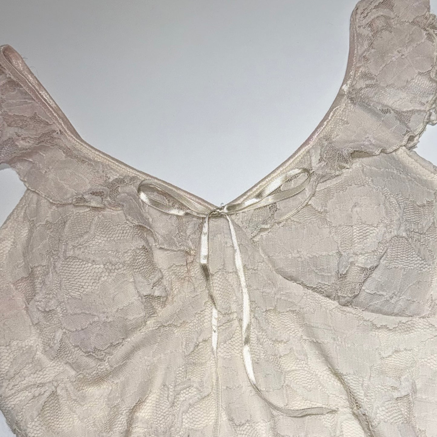 Ivory coquette lace ruffle strap camisole