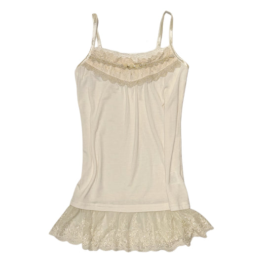 Axes Ivory lace tank with rose pearls detail