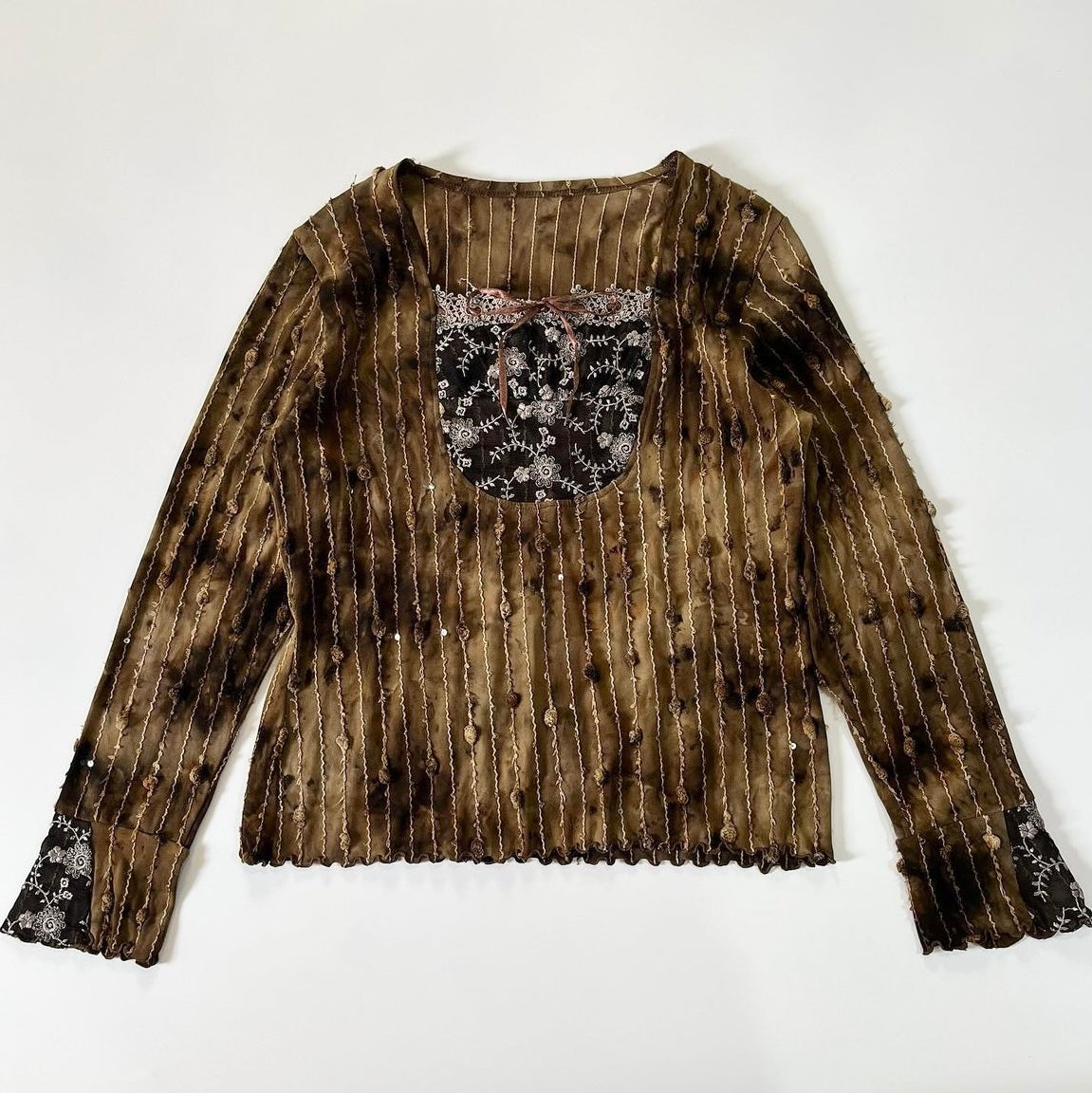 Brown tie-dye patchwork long sleeves