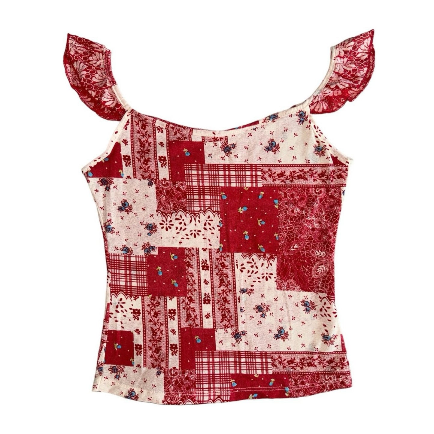 red patchwork pattern top