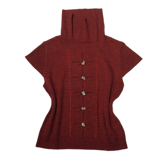 Red buttons turtle neck knit top