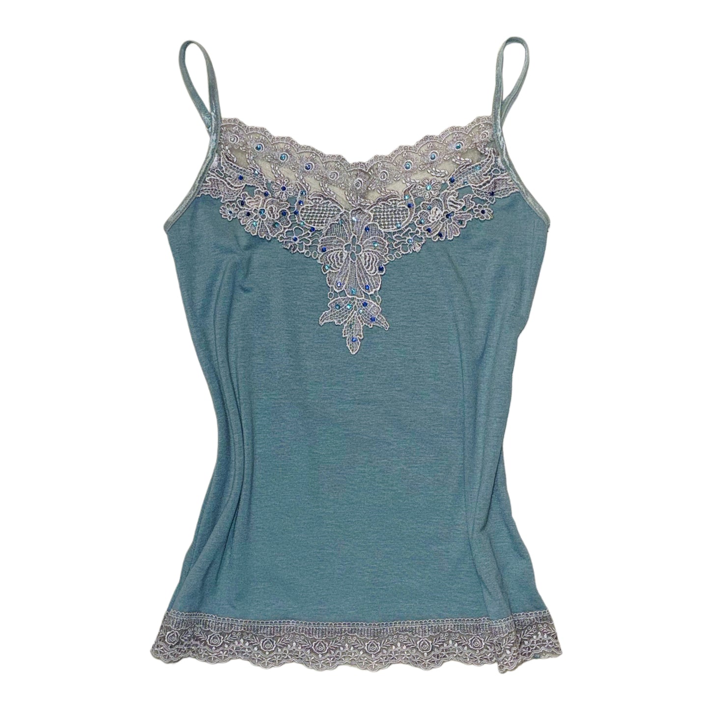 Blue lace rhinestones tank